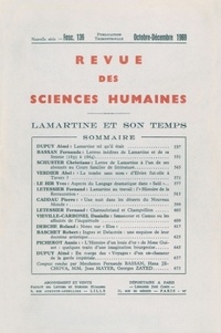  PU du Septentrion - Revue des Sciences Humaines N° 136, 10/1969 : Lamartine et son temps.