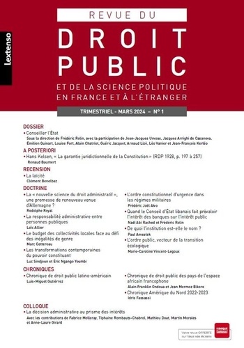 Revue du droit public et de la science politique en France et à l'étranger N° 1, mars 2024 Conseiller d'Etat