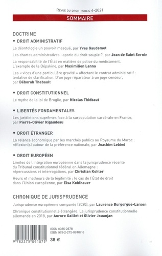 Revue du droit public et de la science politique en France et à l'étranger N° 4, juillet-août 2021