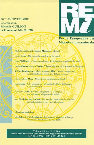 Michelle Guillon et Emmanuel Ma Mung - Revue européenne des migrations internationales Volume 22 N° 2/2006 : 20e Anniversaire.