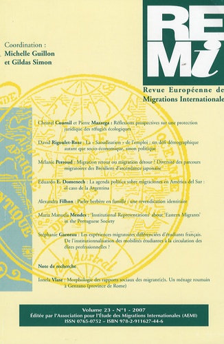 Michelle Guillon et Gildas Simon - Revue européenne des migrations internationales Volume 23, N° 1, 200 : .