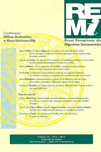 William Berthomière et Marie-Antoinette Hily - Revue européenne des migrations internationales Volume 27 N° 2/2011 : .