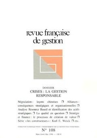  Anonyme - Revue française de gestion N° 108 Mars-Mai 1996 : .