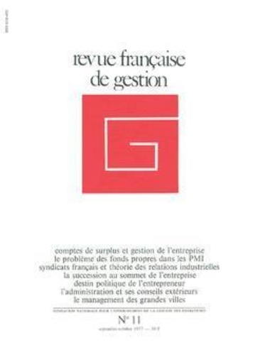  Anonyme - Revue française de gestion N° 11, septembre-octobre 1977 : .