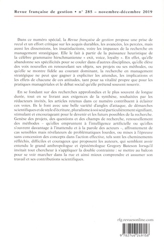 Revue française de gestion Volume 45 N° 285, Novembre-décembre 2019 La recherche en stratégie et management. Exit, voice or loyalty?