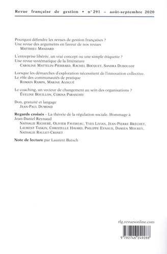 Revue française de gestion Volume 46 N° 291, août-septembre 2020 Sciences, techniques et pratiques de gestion