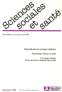 Sciences Sociales et Santé Volume 23 N° 4, Décembre 2005