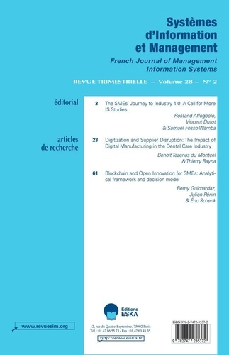 Systèmes d'Information et Management Volume 28 N° 2/2023 Digitization & supplier disruption