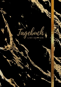 Tagebuch - A5 liniert - 100 Seiten 90g/m² - Soft Cover - Motiv "Marmor gold auf schwarz" - FSC Papier