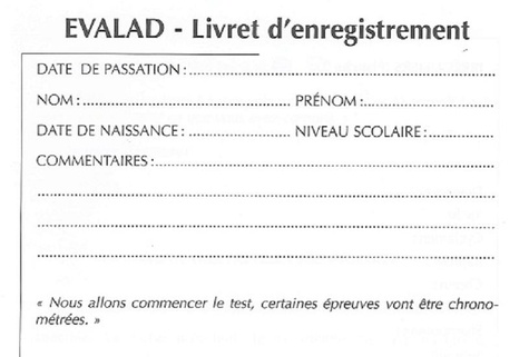  Solal - EVALAD - Livret d'enregistrement - Pack de 10 livrets.