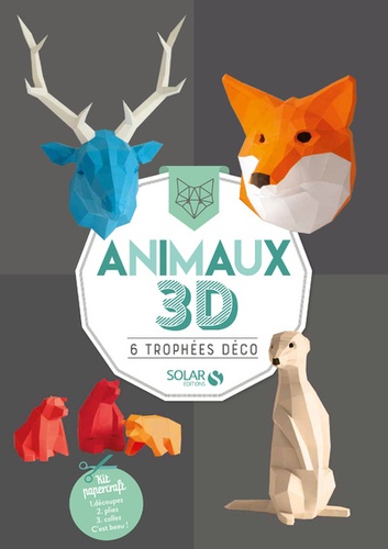 Animaux 3D. 6 trophées déco. Kit paperkraft