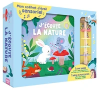 Mon coffret d'éveil sensoriel - j'écoute la nature - Un livre sonore avec 6 la nature et un joli bâton de pluie en bois !