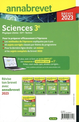 Sciences 3e. Physique-chimie, SVT, Techno ; Sujets & corrigés  Edition 2023