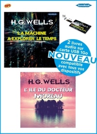 Herbert George Wells - Coffret WELLS  2 livres audio sur carte USB: La Machine à Explorer le temps et Lîle du Docteur Moreau. 1 Clé Usb