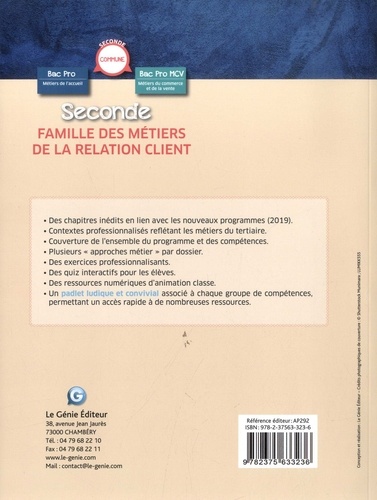 Famille des métiers de la relation client 2de commune Bac Pro Métiers de l'accueil Bac Pro MCV Métiers du commerce et de la vente  Edition 2019