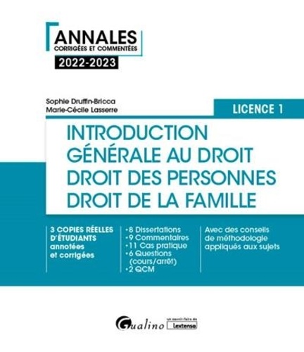 Introduction générale au droit et droit des personnes et de la famille. Licence 1  Edition 2022-2023
