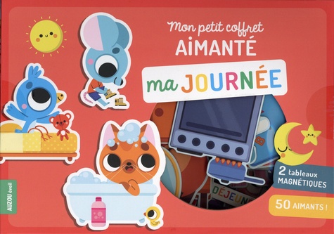 Mon petit coffret aimanté Ma journée. Avec des cartes,  2 tableaux magnétiques et 50 aimants