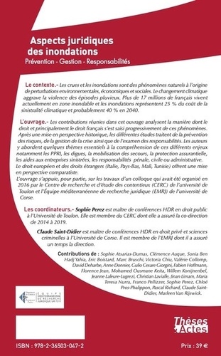 Aspects juridiques des inondations - Prévention... de Sophie Perez - Grand  Format - Livre - Decitre