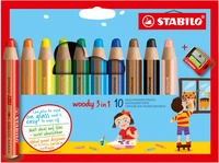 10 crayons de couleur multi-talents STABILO woody 3 in 1 + taille-crayon