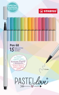 15 feutres de dessin STABILO Pen 68 "Pastellove" - Pointe moyenne