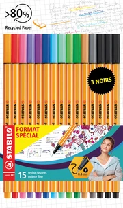 15 stylos-feutres STABILO Point 88 "Format spécial" - Pointe fine