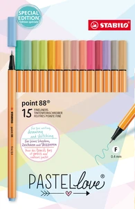 15 stylos-feutres STABILO Point 88 "Pastellove" - Pointe fine
