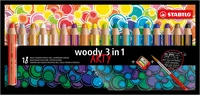 18 crayons multi-talents STABILO woody 3 in 1 ARTY + pinceau + taille-crayon