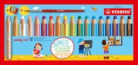 18 crayons multi-talents STABILO woody 3 in 1 + pinceau rond (taille 8) + taille-crayon