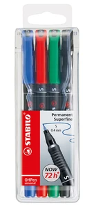 4 marqueurs permanents STABILO OHPen universal 0,4 mm - Pointe super fine