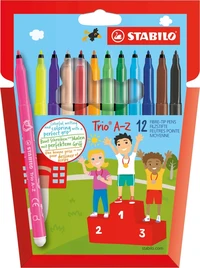 Etui 12 feutres trio a-z fins dont 2 fluo