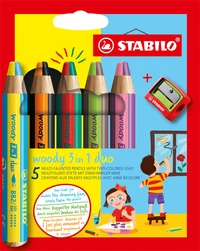 Etui 5 woody duo + 1 taille-crayon