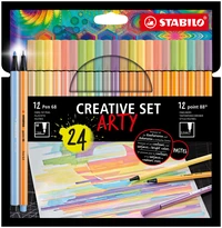 Set créatif de 24 feutres STABILO ARTY (12 STABILO Pen 68 + 12 STABILO point 88)