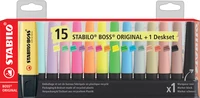 Set de bureau de 15 surligneurs STABILO BOSS ORIGINAL ( 5 Fluo + 5 Pastel + 4 NatureCOLORS + 1 marqueur noir)
