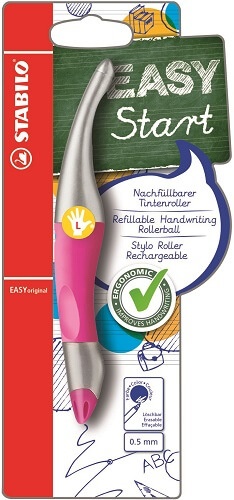 STABILO - Stylo roller Easy Start rose fluo gaucher + 1 recharge
