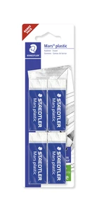 Blister 4 gommes mars plastic blanches sans latex