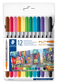 Etui 12 feutres double-pointe 3 mm et 0,5-0,8 mm 3200 design journey