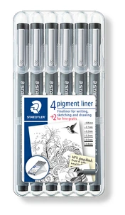 Etui chevalet de 6 feutres Staedtler® Pigment Liner 308 - Pointe calibrée (0,05-0,1-0,2-0,3-0,5-0,8 mm) - Noir