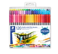 Etui de 120 feutres de coloriage Staedtler® 3200 - Double pointe (pointe pinceau 3 mm et fine 0,5-0,8 mm) - Edition Design Journey - Couleurs assorties