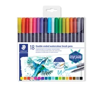 Etui de 18 feutres de coloriage Staedtler® 3001 - Double pointe (pointe pinceau 1-6 mm et fine 0,5-0,8 mm) - Edition Design Journey - Couleurs assorties