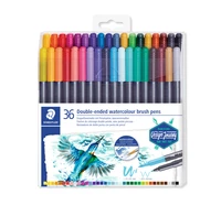 Etui de 36 feutres de coloriage Staedtler® 3001 - Double pointe (pointe pinceau 1-6 mm et fine 0,5-0,8 mm) - Edition Design Journey - Couleurs assorties
