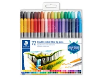 Etui de 72 feutres de coloriage Staedtler® 3200 - Double pointe (pointe pinceau 3 mm et fine 0,5-0,8 mm) - Edition Design Journey - Couleurs assorties