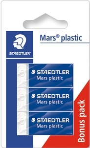 STAEDTLER FRANCE - MARS PLASTIC 526 53 - BLISTER 3 GOMMES BLANCHES SANS LATEX 2 + 1 OFFERTE