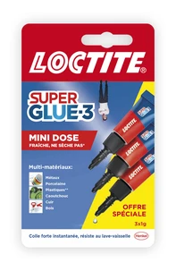 Super Glue-3 Loctite - Mini dose - 3 tubes de colle 1g