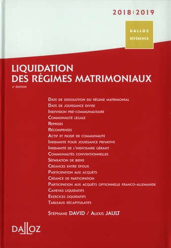 Liquidation des régimes matrimoniaux  Edition 2018-2019