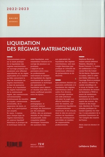 Liquidation des régimes matrimoniaux  Edition 2022-2023