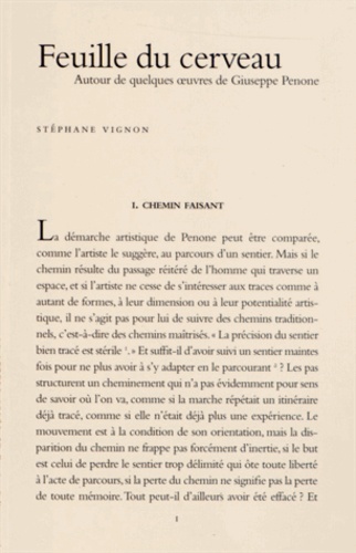 Stéphane Vignon - Feuille du cerveau - Autour de quelques oeuvres de Giuseppe Penone.