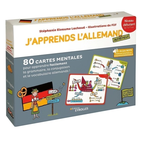 Stéphanie Eleaume Lachaud et  Filf - J'apprends l'allemand autrement niveau débutant - 80 cartes mentales pour apprendre facilement la grammaire, la conjugaison et le vocabulaire allemands !.