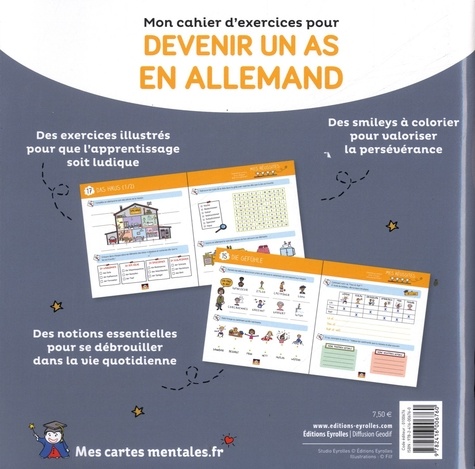 Mon cahier d'exercices pour devenir un as en allemand. 100 exercices joyeux et colorés pour s'entraîner à manier la langue allemande. Niveau débutant