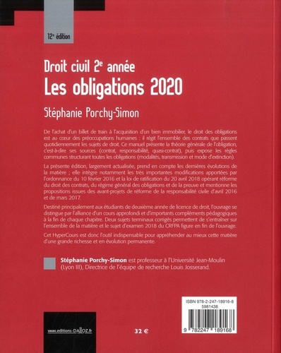 Droit civil 2e année. Les obligations  Edition 2020