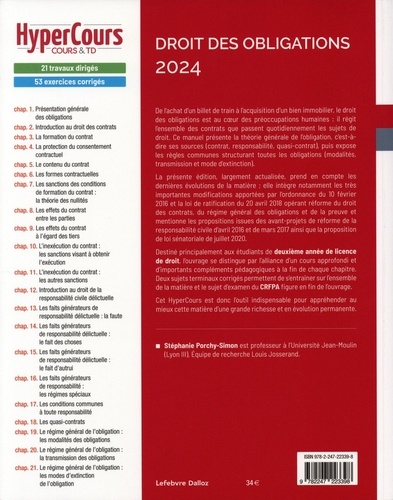 Droit des obligations. Droit civil 2e année  Edition 2024